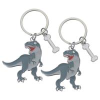 Nature Plush Planet 2x stuks metalen dinosaurus t-rex sleutelhanger 5 cm -