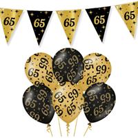 Trendoz Leeftijd verjaardag feestartikelen pakket vlaggetjes/ballonnen 65 jaar zwart/goud -