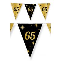 Paperdreams 3x stuks leeftijd verjaardag feest vlaggetjes 65 jaar geworden zwart/goud 10 meter -