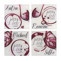 Untersetzer fÃ¼r Weinliebhaber 4er Set mit Wunschnamen