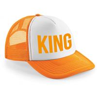 Bellatio Oranje/ wit King snapback cap/ truckers pet heren - Oranje petjes -