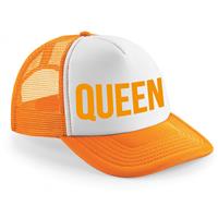 Bellatio Oranje/ wit Queen snapback cap/ truckers pet dames - Oranje petjes -