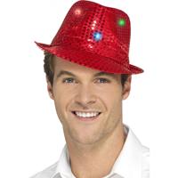 2x stuks pailletten feest/verkleed hoedje rood met LED lichtjes -
