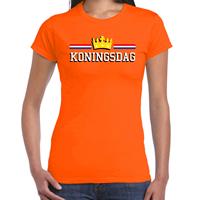 Bellatio Koningsdag t-shirt met gouden kroon oranje voor dames