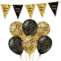 Trendoz Leeftijd verjaardag feestartikelen pakket vlaggetjes/ballonnen Party Time thema zwart/goud -