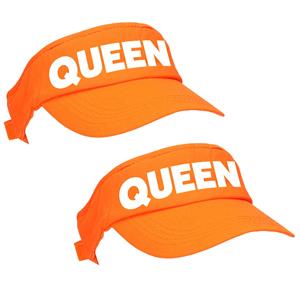 Bellatio 2x stuks oranje Queen zonneklep met Nederlandse vlag voor dames