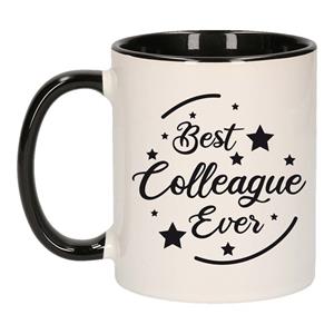 Bellatio Best colleague ever mok / beker wit met zwart bedankt cadeau collega 300 ml -