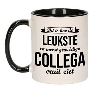 Bellatio Leukste en meest geweldige collega cadeau koffiemok / theebeker wit met zwart 300 ml -