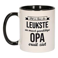 Bellatio Leukste en meest geweldige opa cadeau koffiemok / theebeker wit met zwart 300 ml -