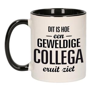 Bellatio Geweldige collega eruit ziet mok / beker zwart wit 300 ml - Cadeau mokken -