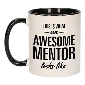 Bellatio Awesome mentor / Geweldige mentor mok / beker zwart wit 300 ml - Cadeau mokken -