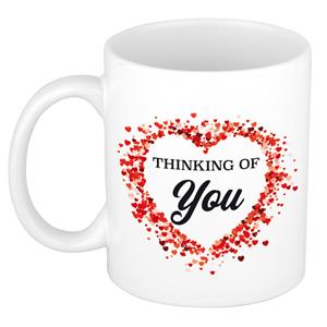 Bellatio Thinking of you kado mok / beker met hartjes - Cadeau mok -