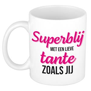 Bellatio Super blij met een lieve tante zoals jij cadeau mok / beker wit 300 ml - Cadeau mokken -