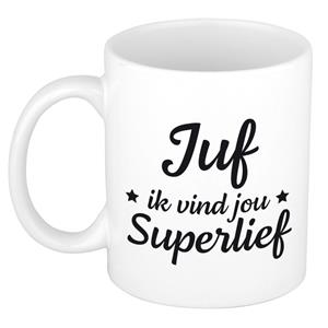 Bellatio Juf ik vind jou super lief cadeau mok / beker wit 300 ml - Cadeau mokken -