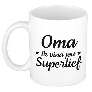 Bellatio Oma ik vind jou super lief cadeau mok / beker wit 300 ml - Cadeau mokken -