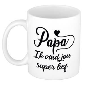 Bellatio Papa ik vind jou super lief cadeau mok / beker wit 300 ml - Cadeau mokken -