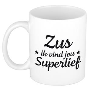 Bellatio Zus ik vind jou super lief cadeau mok / beker wit 300 ml - Cadeau mokken -