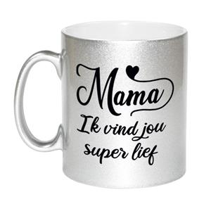 Bellatio Mama ik vind jou super lief cadeau mok / beker zilver 300 ml - Cadeau mokken -