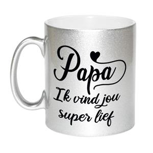 Bellatio Papa ik vind jou super lief cadeau mok / beker zilver 300 ml - Cadeau mokken -