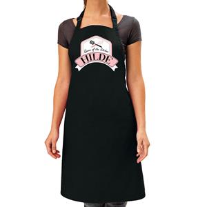 Bellatio Naam cadeau Hilde - Queen of the kitchen schort zwart - keukenschort cadeau -