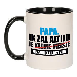 Bellatio Papa financiele last mok / beker zwart wit 300 ml - Cadeau mokken - Vaderdag -