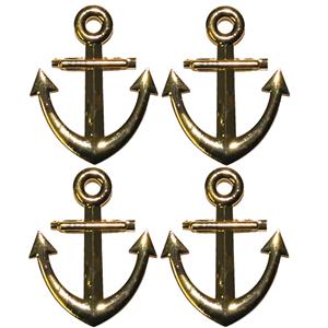 Funny Fashion 4x stuks gouden carnaval verkleed broche speld maritiem anker van 7 cm -