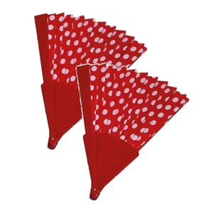2x stuks spaanse hand waaier met witte stippen 24 cm -