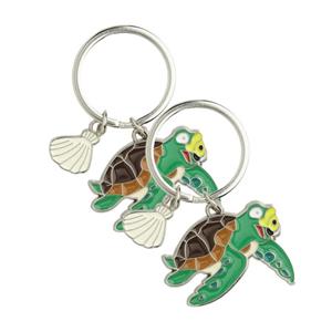 Nature Planet 4x stuks metalen zeeschildpad dieren sleutelhanger 5 cm -