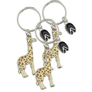 Nature Planet 6x stuks metalen giraffe dieren sleutelhanger 5 cm -