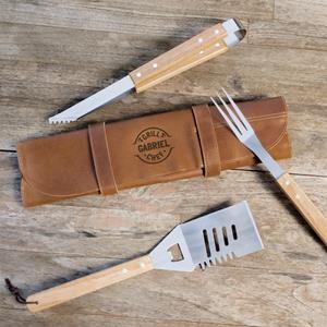 YourSurprise BBQ set in leren hoes met naam