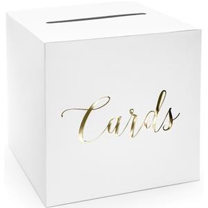 Witte bruiloft enveloppendoos met gouden tekst 24 x 24 cm van karton -