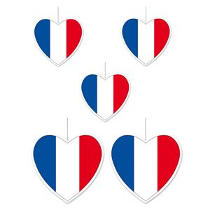 Bellatio 5-delige hou van Frankrijk versiering set hartjes van 14 cm en 28 cm -