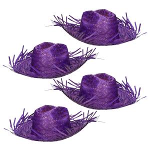 Boland Set van 4x stuks paarse Tropische Hawaii thema strohoed met grote rand -