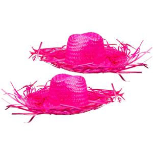 Boland Set van 2x stuks roze Tropische Hawaii thema strohoed met grote rand -