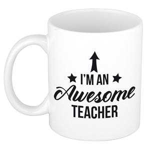 Bellatio Awesome teacher cadeau mok/beker wit 300 ml -