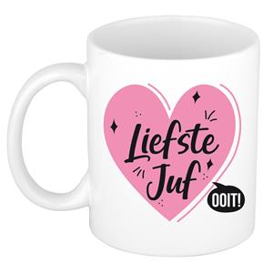 Bellatio Liefste juf hart cadeau mok/beker wit 300 ml -