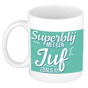 Bellatio Superblij met een juf als jij cadeau mok/beker wit 300 ml -