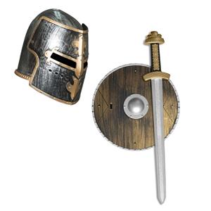 Funny Fashion Ridder helm zwart met goud met set ridder speelgoed wapens -