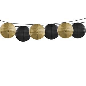 Bellatio Feest/Tuin versiering 6x stuks luxe bol-vorm lampionnen zwart en goud dia 35 cm -
