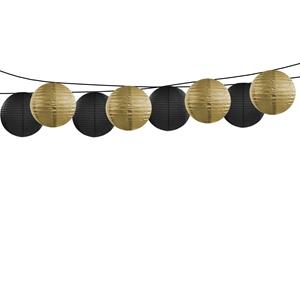 Bellatio Feest/tuin versiering 8x stuks luxe bol-vorm lampionnen zwart en goud dia 35 cm -