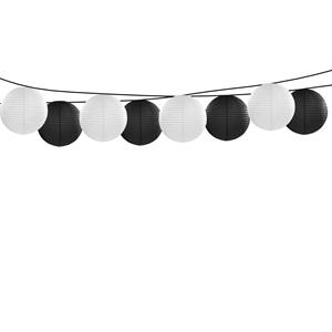 Bellatio Feest/tuin versiering 8x stuks luxe bol-vorm lampionnen zwart en wit dia 35 cm -