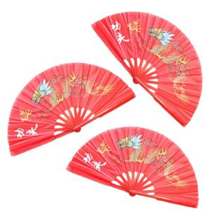 Trendoz 4x stuks handwaaiers/Tai Chi waaiers draak rood polyester -