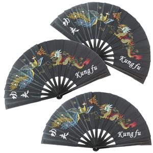 4x stuks handwaaiers/Tai Chi waaiers Kung Fu zwart polyester -