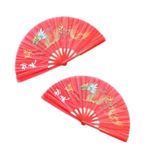 Trendoz 2x stuks handwaaiers/Tai Chi waaiers draak rood polyester -