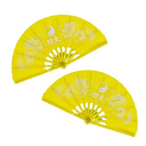 2x stuks handwaaiers/Tai Chi waaiers Yin Yang geel polyester -
