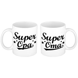Bellatio Cadeau set Super oma/opa koffie mokken / bekers wit 300 ml -