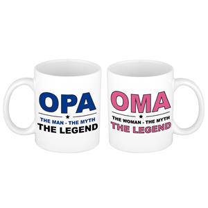 Bellatio Cadeau set The Legend oma/opa koffie mokken / bekers wit 300 ml -