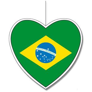Bellatio Brazilie vlag hangdecoratie hartjes vorm karton 14 cm -