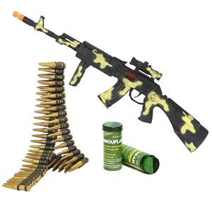 Smiffys Soldaten/militairen camouflage geweer 59 cm met kogelriem en camouflage schminkstift -