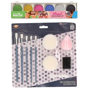 Faram Party kinder schminken set 6-kleuren glitters met grimeer gereedschap 10-delig -